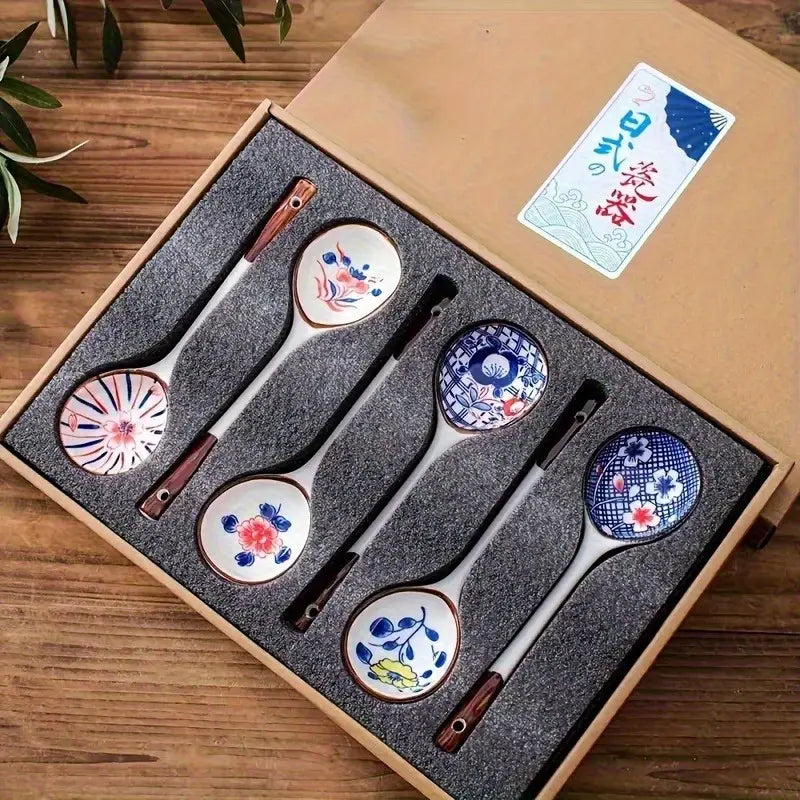 Ensemble de Cuillères Japonaises en Céramique Peinte à la Main