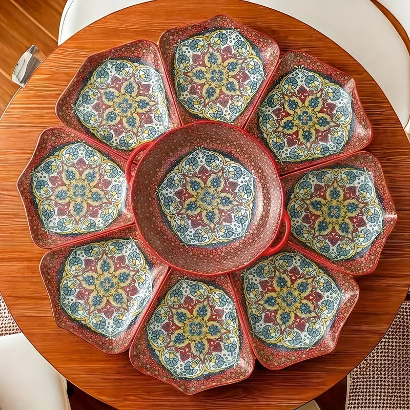 Ensemble de Plateaux et Bols en Céramique Style Bohème
