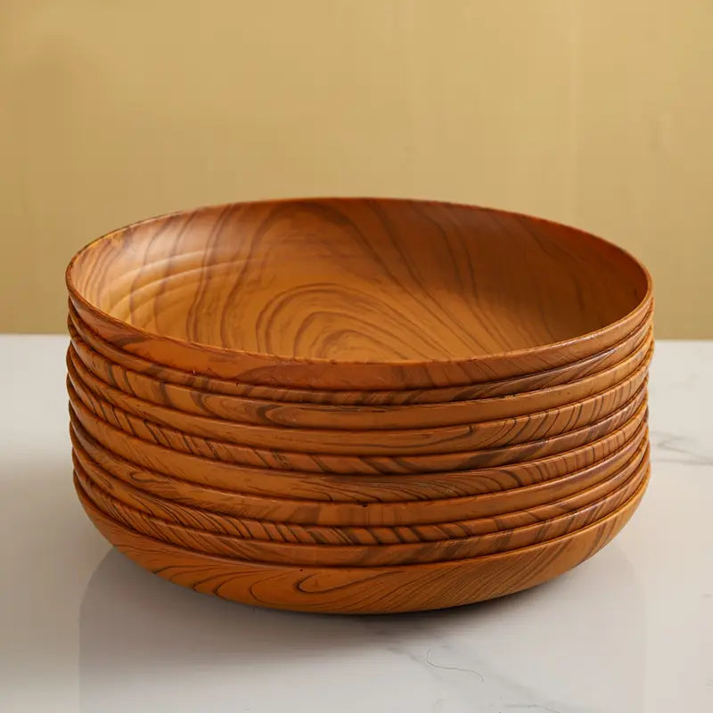Assiettes Épaissies Couleur Bois – Élégance Naturelle
