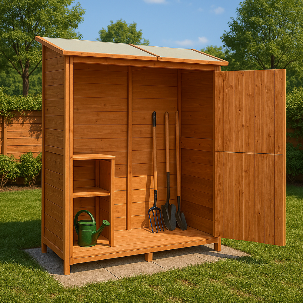 Abri à Outils de Jardin en Bois de Sapin Massif - 136x75x160 cm