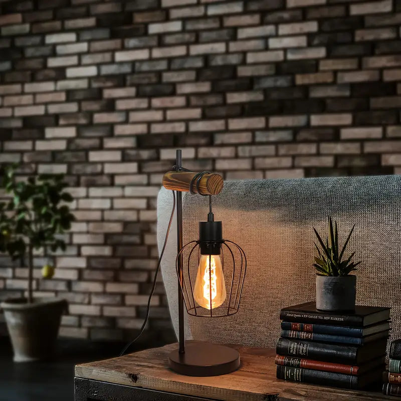 Lampe de Table Industrielle Vintage – Métal & Bois