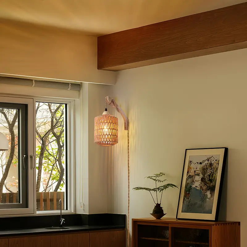 Plafonnier Bohème avec Abat-Jour Tissé à la Main – Élégance Naturelle pour Cuisine