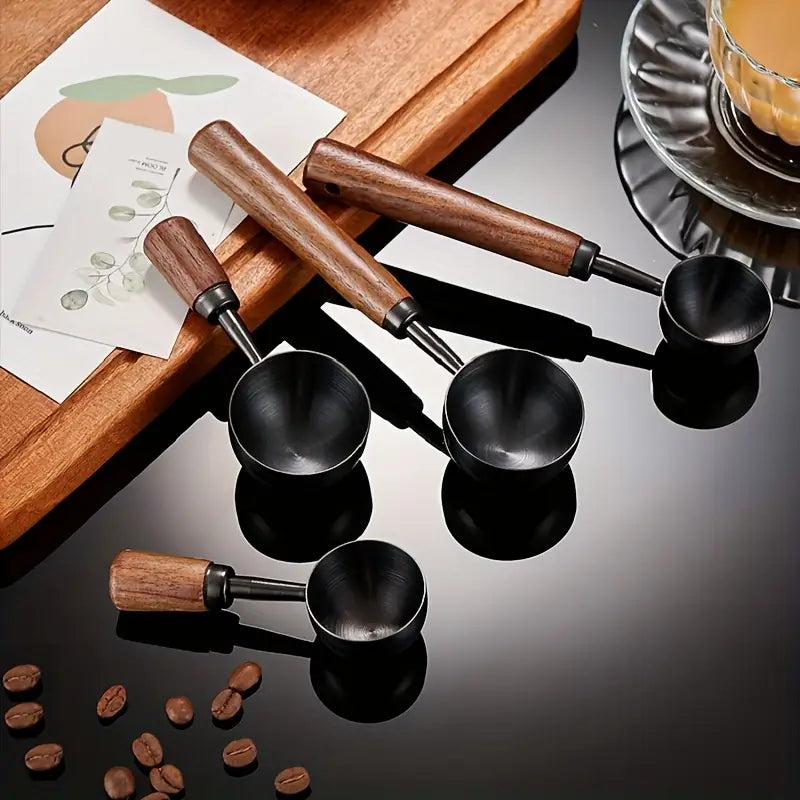 Cuillère à Mesurer Café  – Acier Inoxydable Vintage avec Manche en Noyer