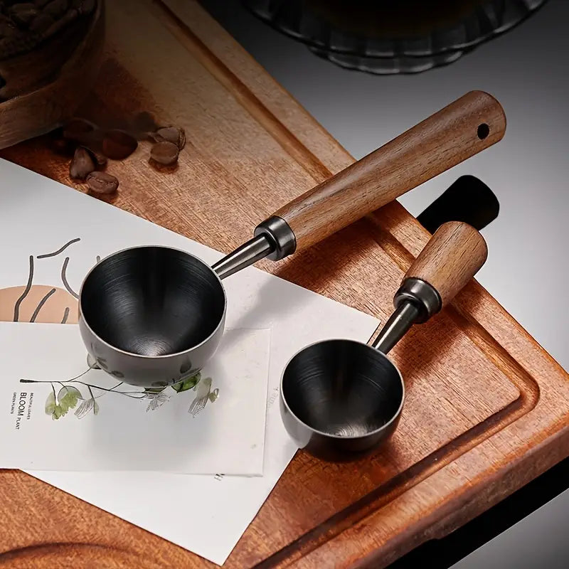 Cuillère à Mesurer Café  – Acier Inoxydable Vintage avec Manche en Noyer