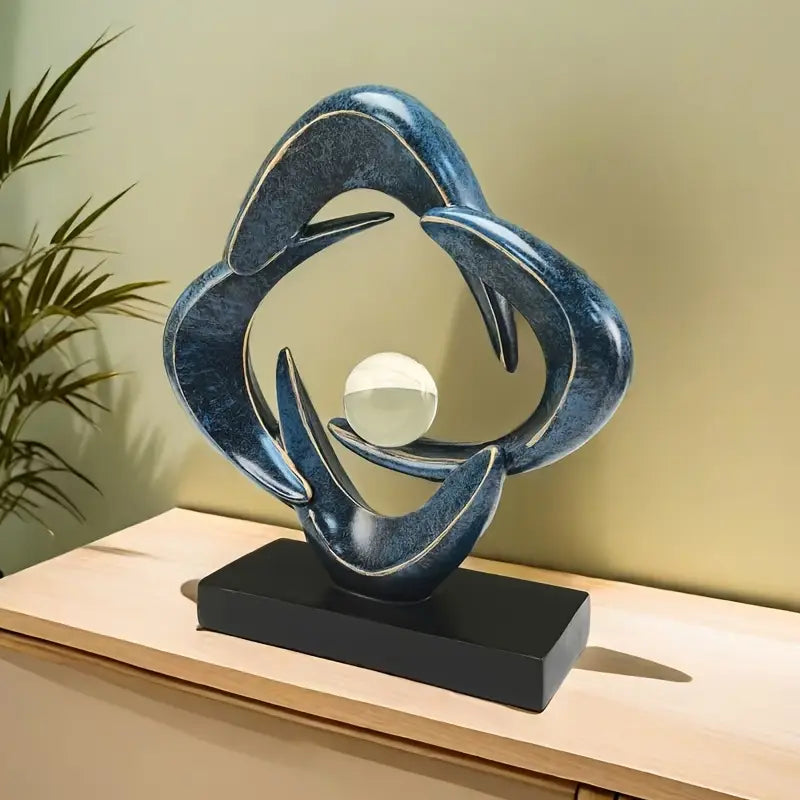 Sculpture Artistique en Résine de Luxe – Finition Bleue et Dorée