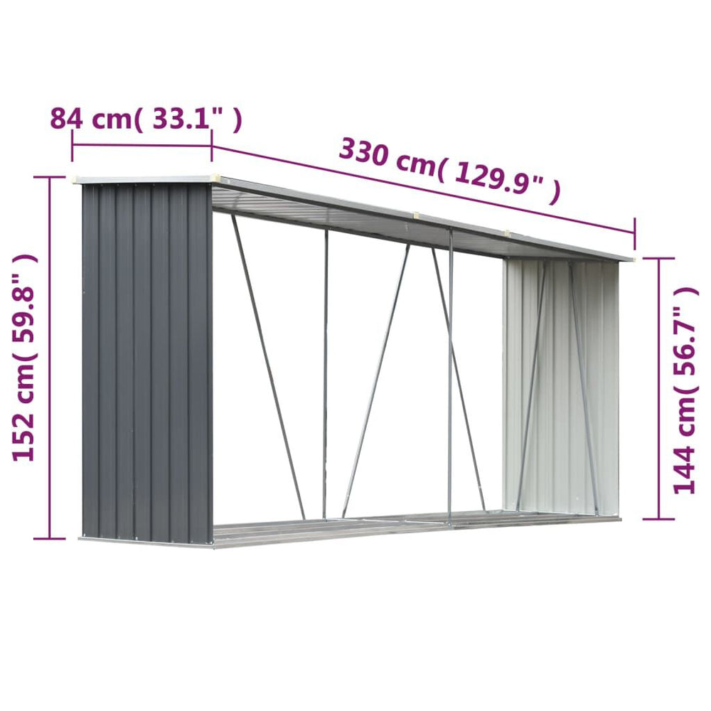 Abri de stockage à bois galvanisé 330 × 84 × 152 cm anthracite Gris