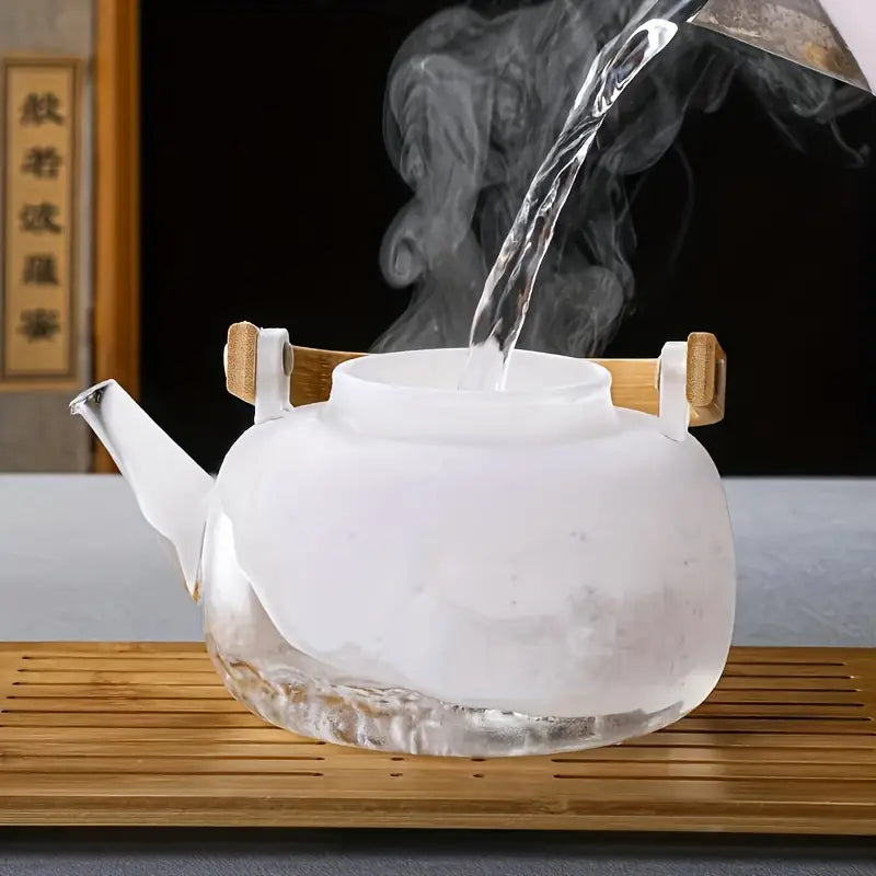 950ML Borosilicate Glass Teapot with Infuser and Bamboo Handle