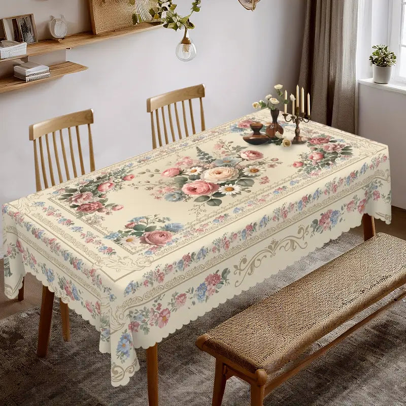 Nappe Florale Élégante Vintage – Roses, Hortensias & Tournesols