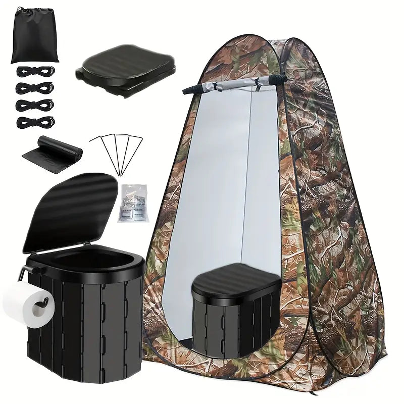 Kit Complet 2 en 1 : Tentes de Douche & Toilettes Pliables Extérieures