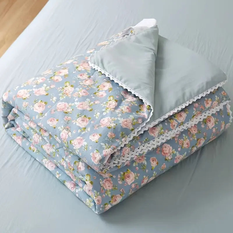 Couette Légère à Motif de Roses Bleues