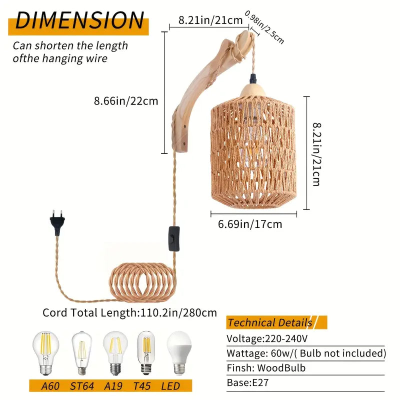 Plafonnier Bohème avec Abat-Jour Tissé à la Main – Élégance Naturelle pour Cuisine