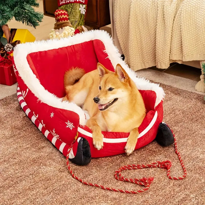 Lit de Chien en Peluche de Noël – Confort Douillet & Esprit Festif