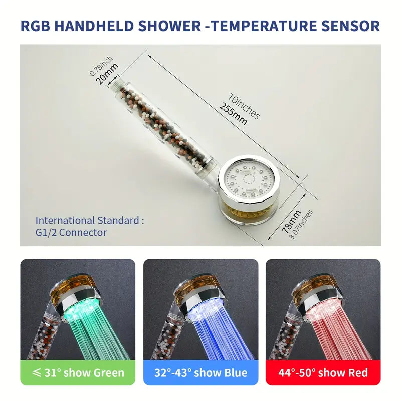 Ensemble de Douche LED à Trois Couleurs – Température et Énergie Hydroélectrique