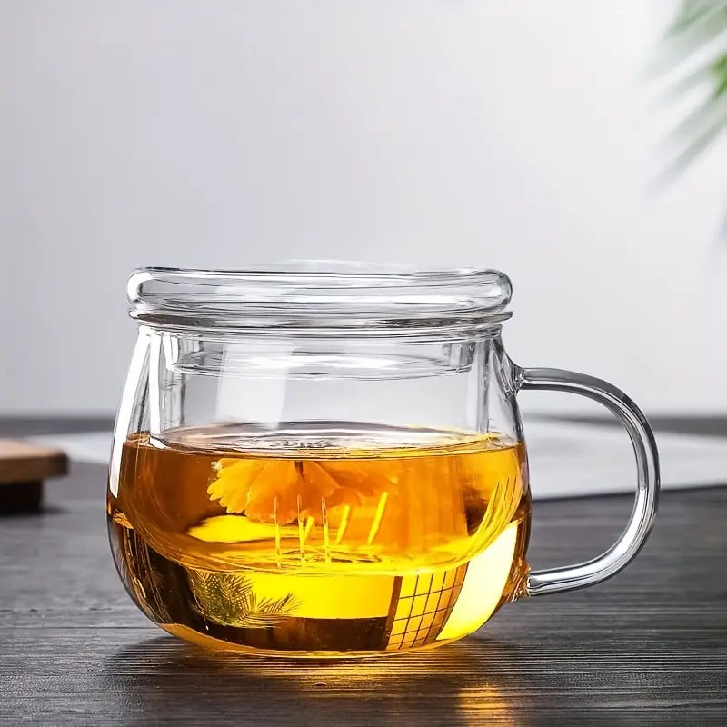 Glass Tea Cup with Infuser and Lid - For Tea, Coffee, Juice 380ml