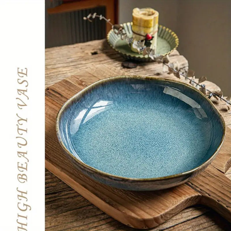 Assiette Profonde Yunmeng – 9 Pouces | Design Rétro en Porcelaine Tachetée