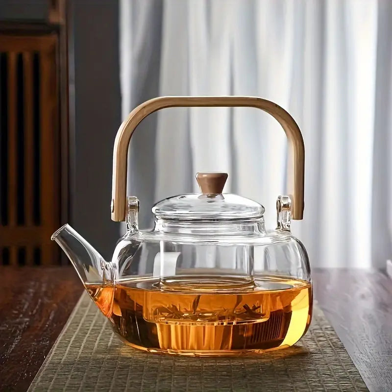 950ML Borosilicate Glass Teapot with Infuser and Bamboo Handle
