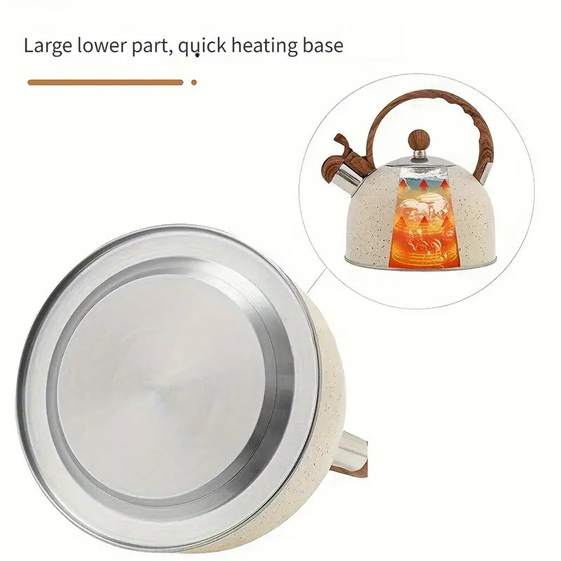 Bouilloire à Thé en Acier Inoxydable – Finition Pierre Naturelle & Poignée Effet Bois