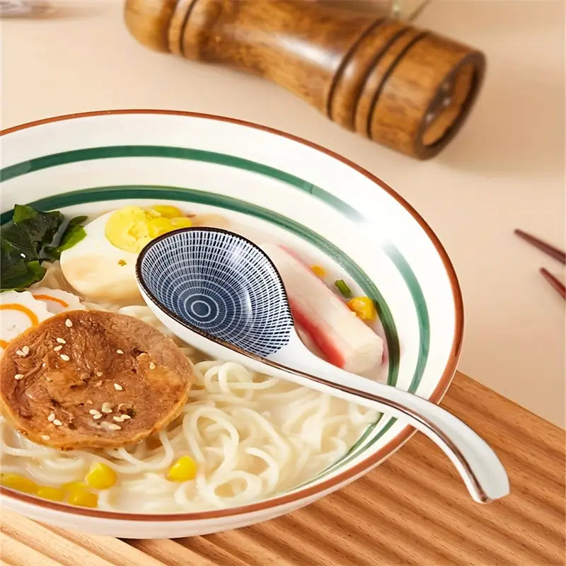 Lot de 4 Cuillères Asiatiques en Céramique – Manche Long Antidérapant