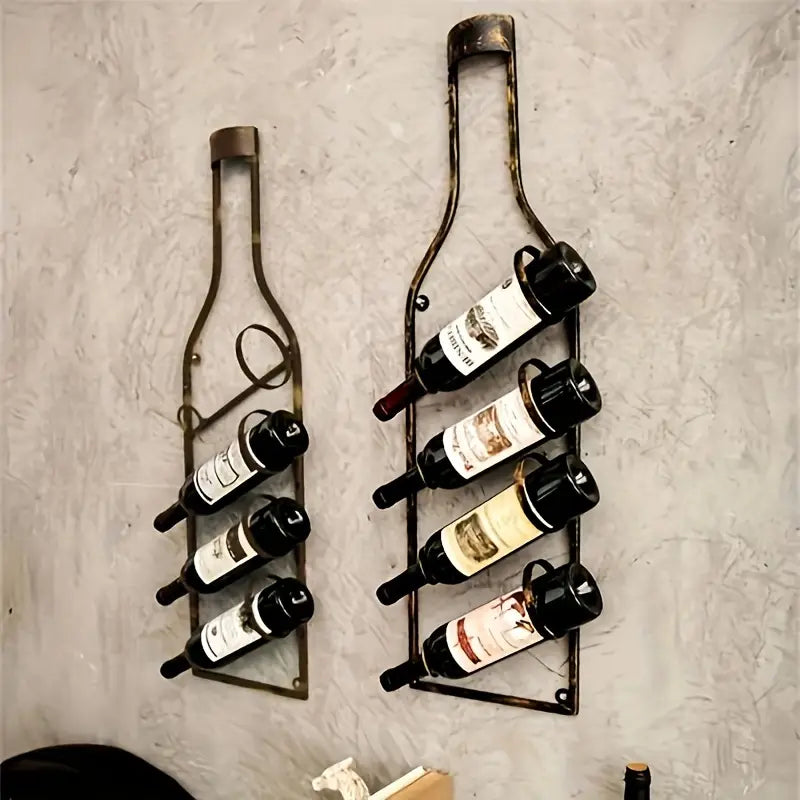 Étagère à Vin Murale Vintage en Bronze – 4 Bouteilles