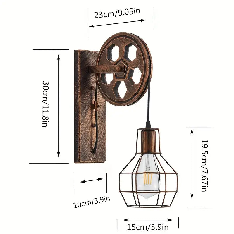 Lot de 2 Appliques Murales Industrielles Vintage – Design Roue en Métal & Bois