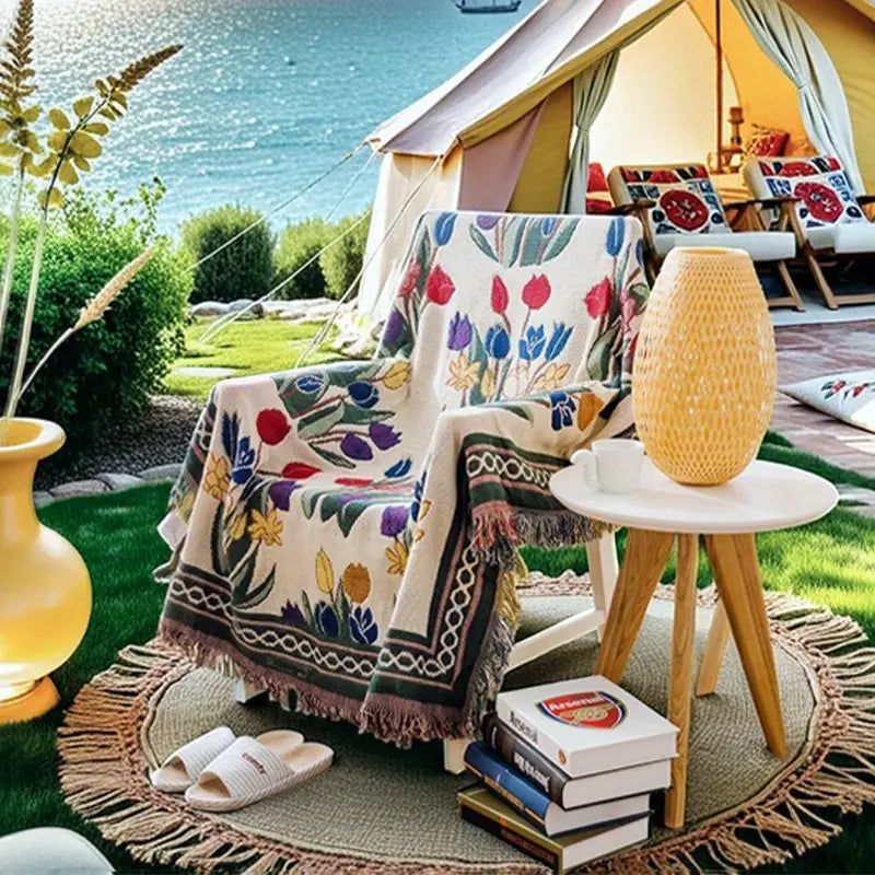 Housse de Couverture Jacquard Floral Nordique – Tissu Léger et Luxueux