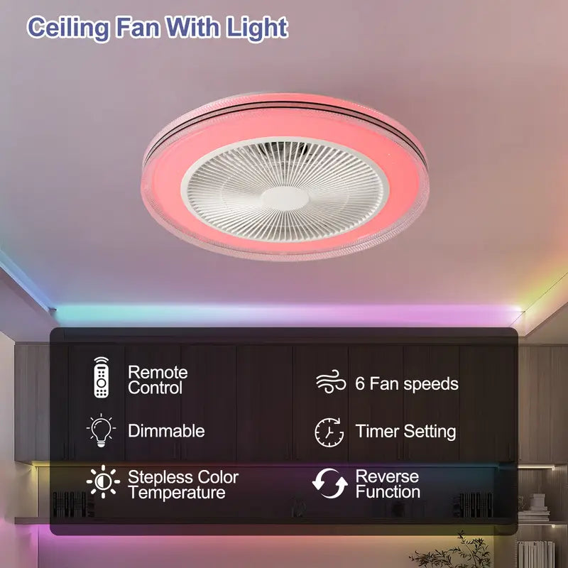 Ventilateur de Plafond Intelligent RGB LED – Effet Ciel Étoilé
