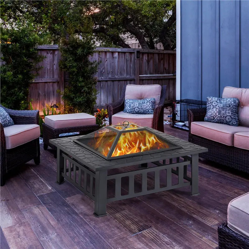 Brasero Carré de Jardin Costoffs – Poêle à Bois Métal Multifonction