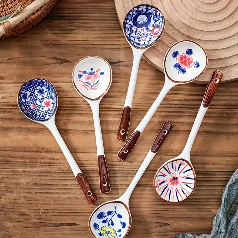 Ensemble de Cuillères Japonaises en Céramique Peinte à la Main