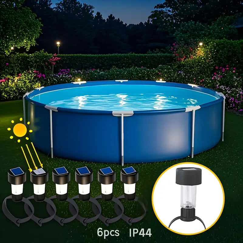 Lot de 6 Lumières Solaires pour Piscine – Éclairage Étanche Blanc Chaud