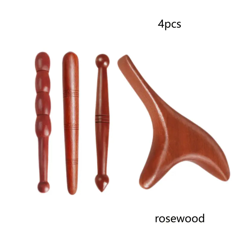Outils de Massage Naturels – Lot de 4 Masseurs en Bois de Palissandre
