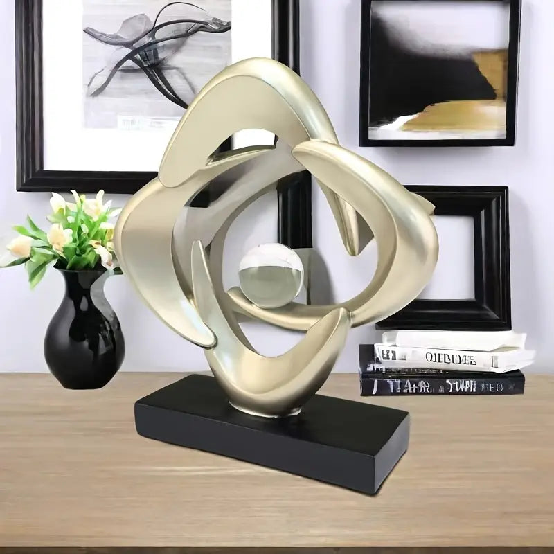 Sculpture Artistique en Résine de Luxe – Finition Bleue et Dorée