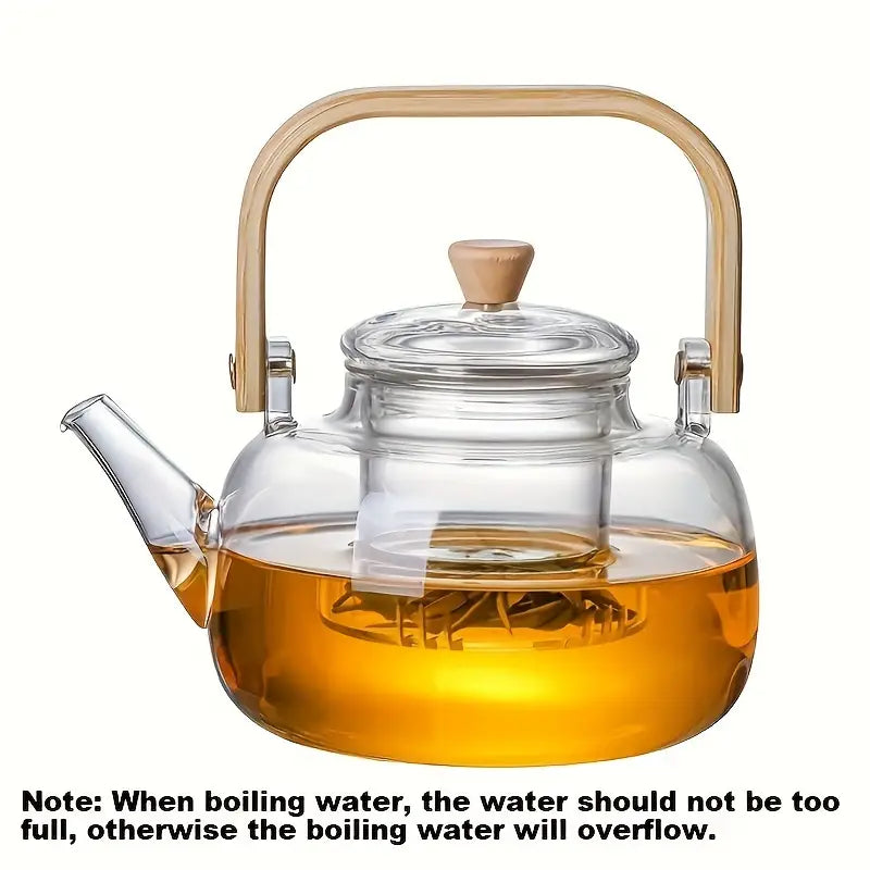 950ML Borosilicate Glass Teapot with Infuser and Bamboo Handle
