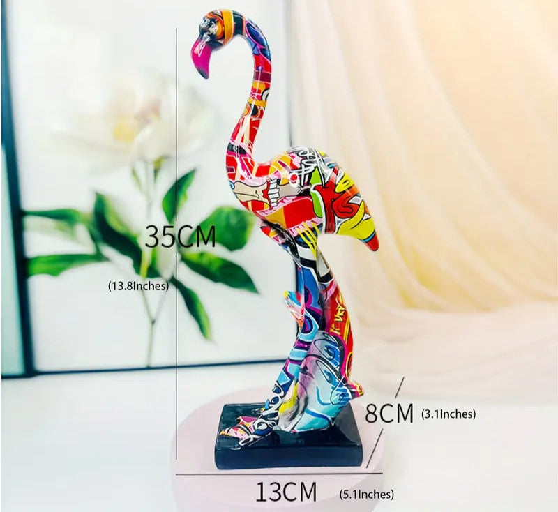 Statue de Flamant Rose Abstrait en Résine