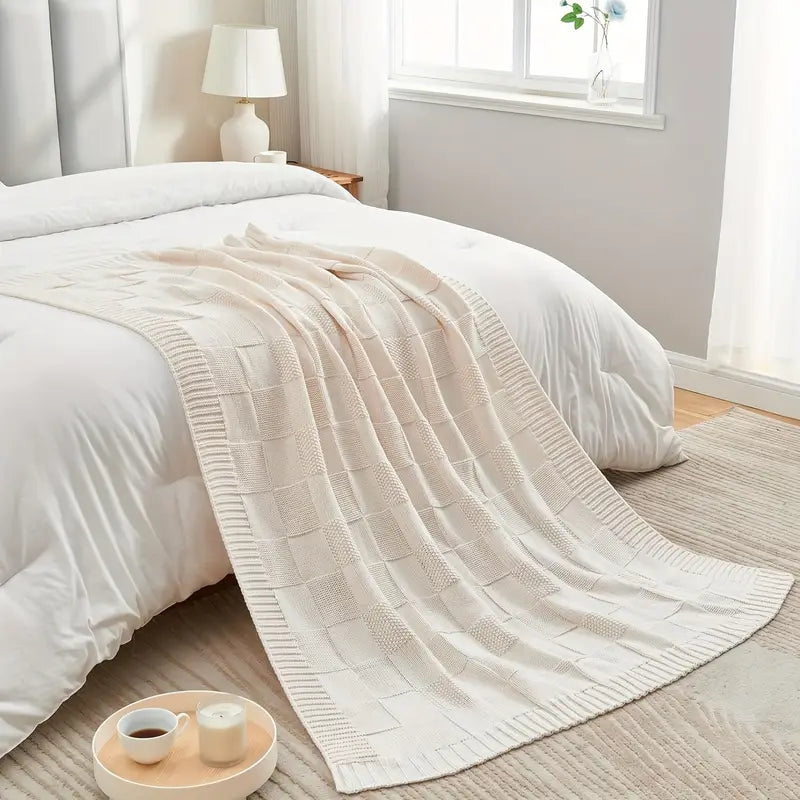 Couverture à Motif Grille Style Nordique – Orange Vibrant & Confort Chic pour Toutes Saisons