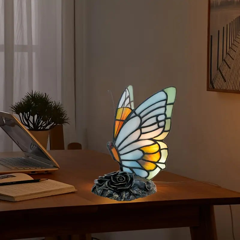Lampe de Table Papillon en Verre Teinté – Éclat Art Déco