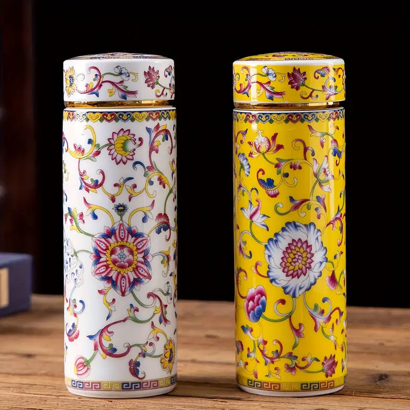 Mug de Voyage Isolé en Céramique Émaillée – Floral & Élégant