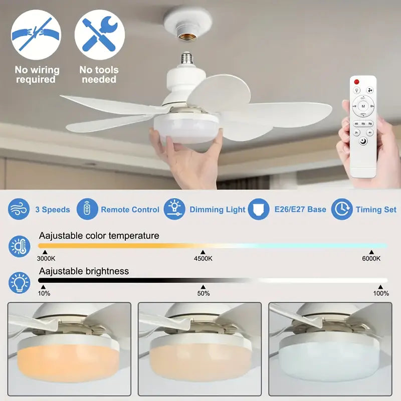 Ventilateur de Plafond Intelligent avec Télécommande & Lumière LED