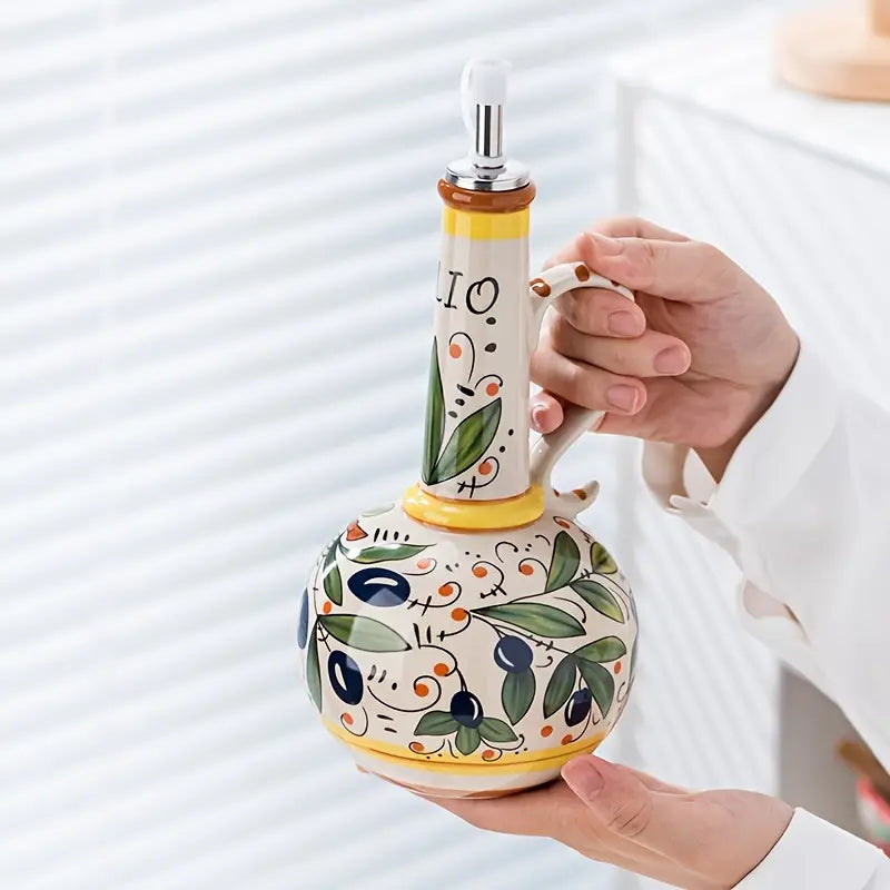 Bouteille d’Huile d’Olive en Céramique Verte