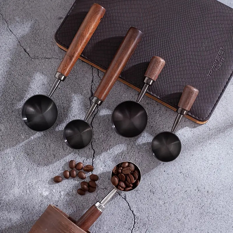 Cuillère à Mesurer Café  – Acier Inoxydable Vintage avec Manche en Noyer