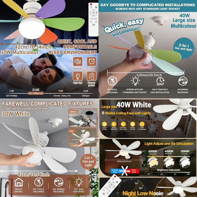 Ventilateur de Plafond Intelligent avec Télécommande & Lumière LED