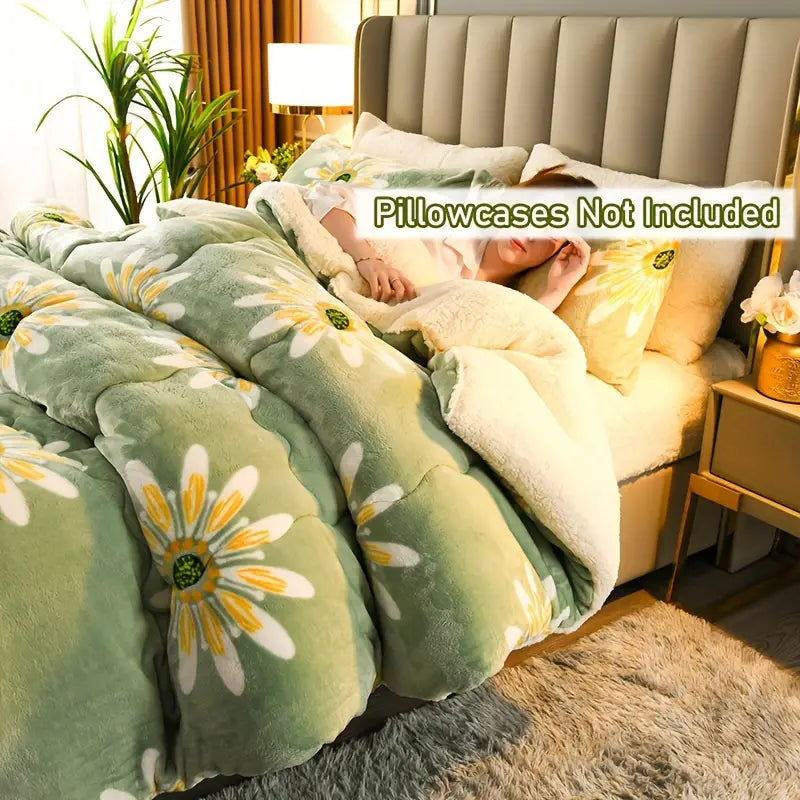 Couette d’Hiver en Polaire Lait Floraux – Ultra Douce, Chaude & Confort Absolu