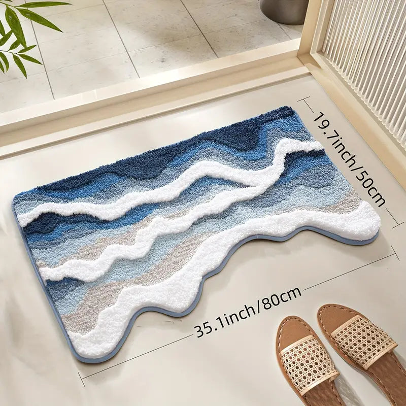 Tapis de Salle de Bain Ultra-Doux – Motif Vague de Mer