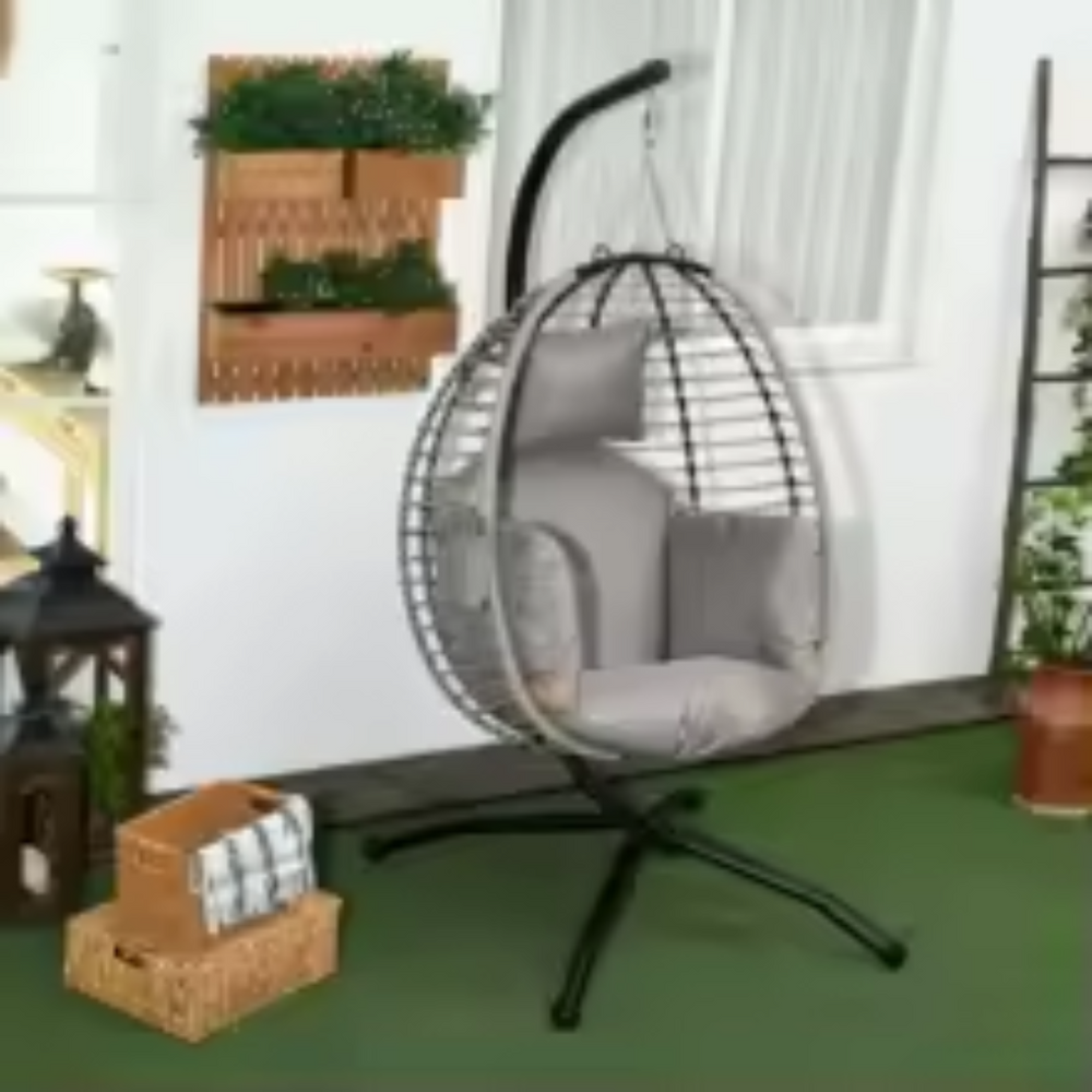 Fauteuil suspendu œuf avec support et coussin – Intérieur ou abrité