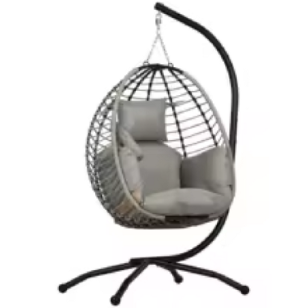 Fauteuil suspendu en forme d'œuf avec coussin et support