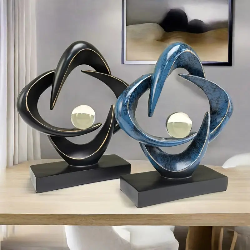 Sculpture Artistique en Résine de Luxe – Finition Bleue et Dorée