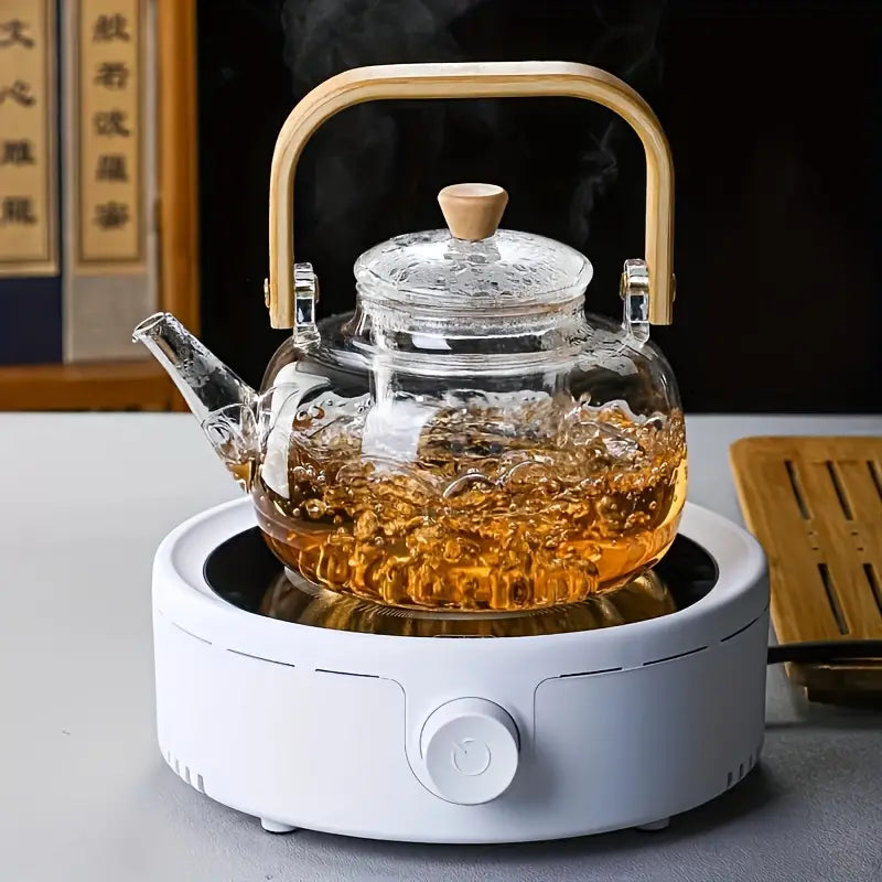 950 ml Borosilicate Glass Teapot – Steel Infuser & Bamboo