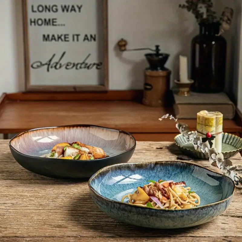 Assiette Profonde Yunmeng – 9 Pouces | Design Rétro en Porcelaine Tachetée