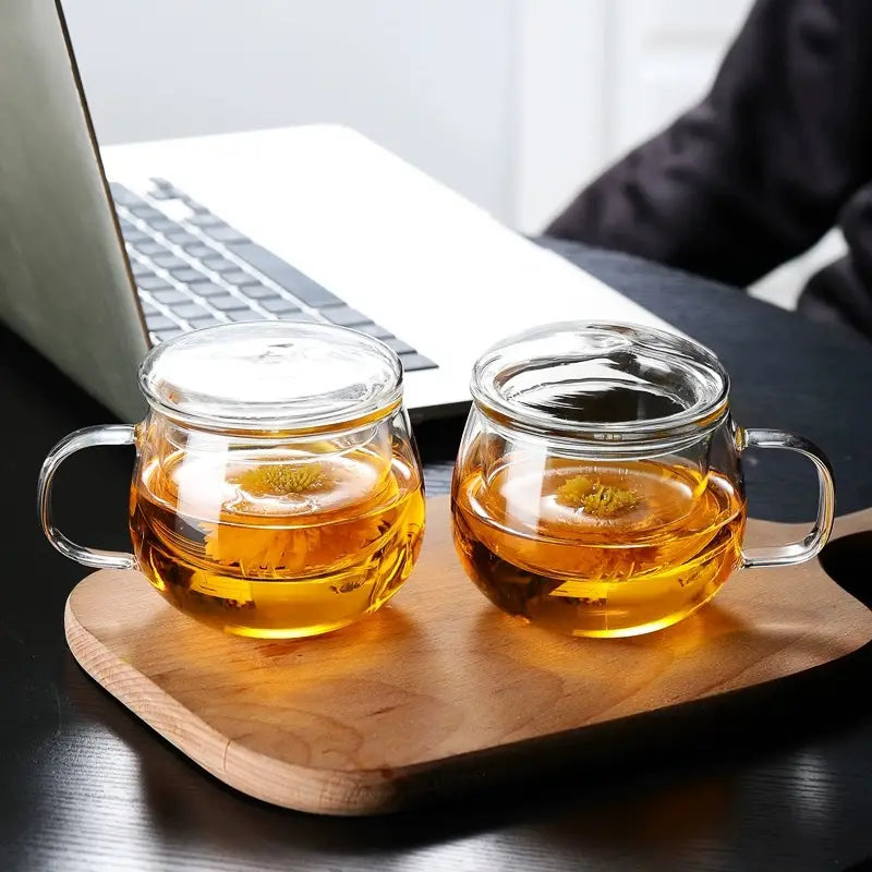 Glass Tea Cup with Infuser and Lid - For Tea, Coffee, Juice 380ml