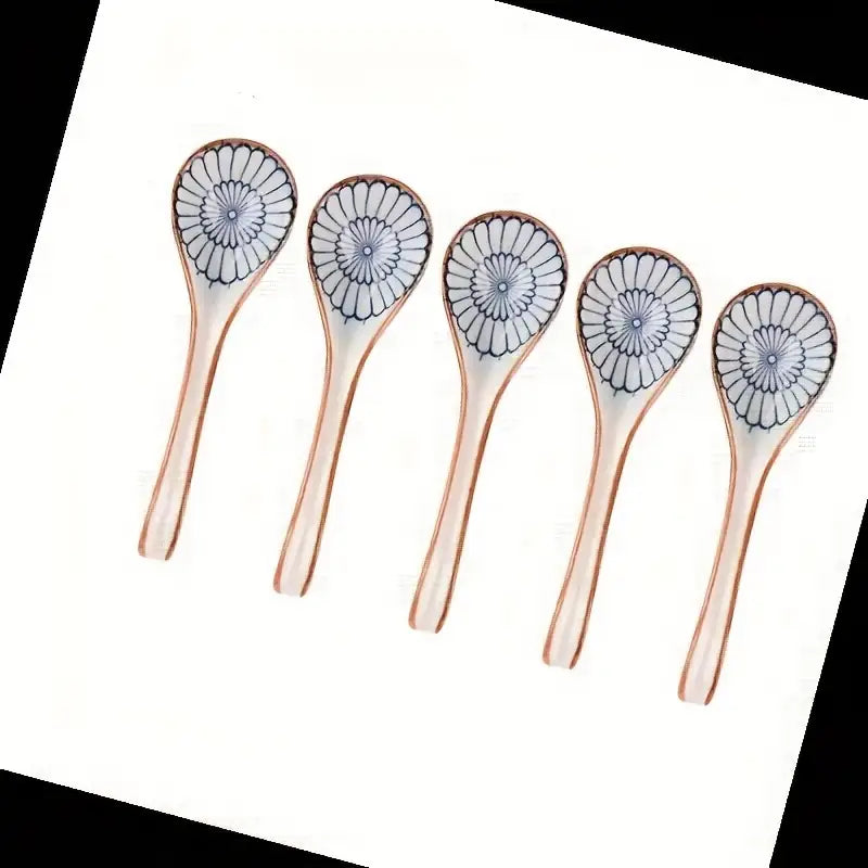 Lot de 4 Cuillères Asiatiques en Céramique – Manche Long Antidérapant