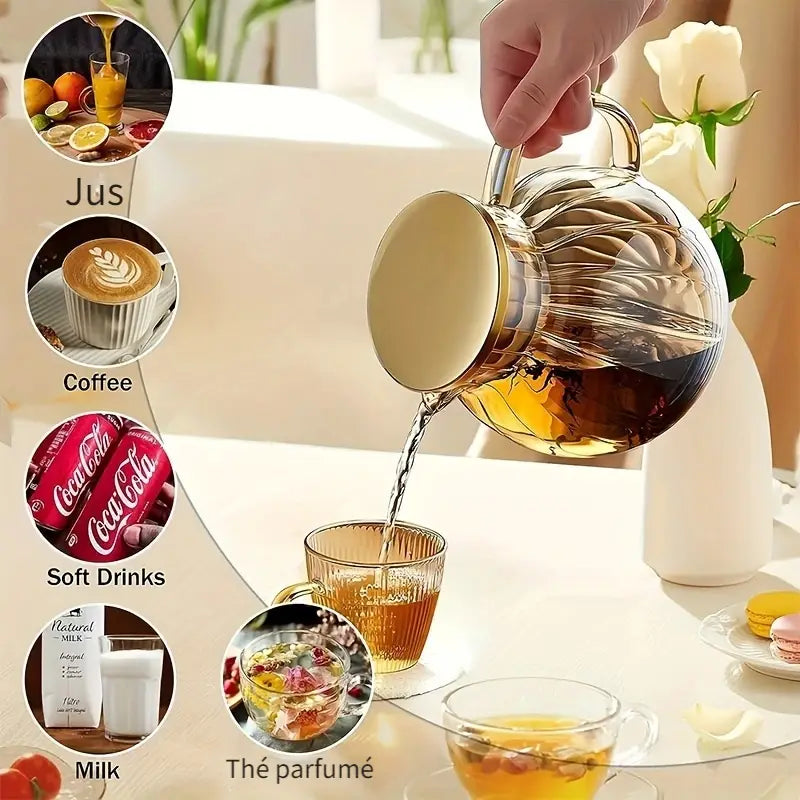 Théière en Verre Élégante avec Couvercle en Acier Inoxydable – Résistante à la Chaleur